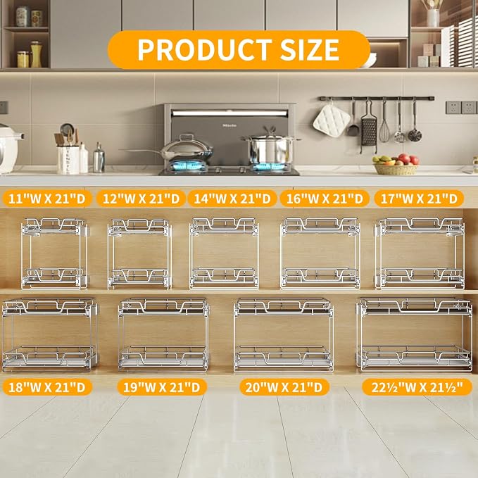2-Tier Kitchen Cabinet Pull Out Cabinet Organizer,Shelf and Drawer Organizer Slide Out Pantry Storaqe Basket in Multiple Sizes (17" W x 21" D) - Image 4
