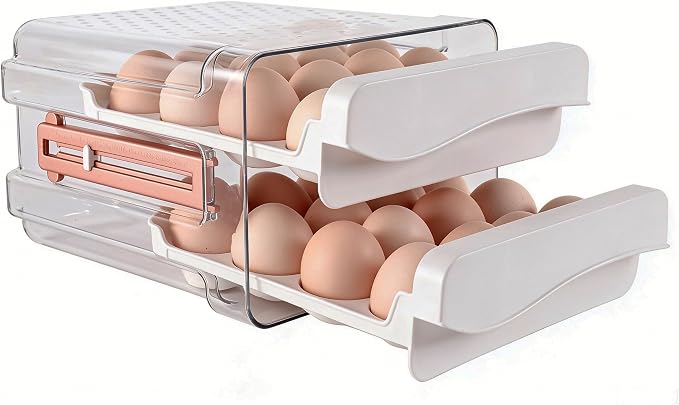 Sooyee Egg Holder for Fridge,2 Drawers 32 Eggs Organizer for Refrigerator,Space-Saving Egg Container, Clear Acrliy 2-Tier Egg Tray Storage for Kitchen by Sooyee