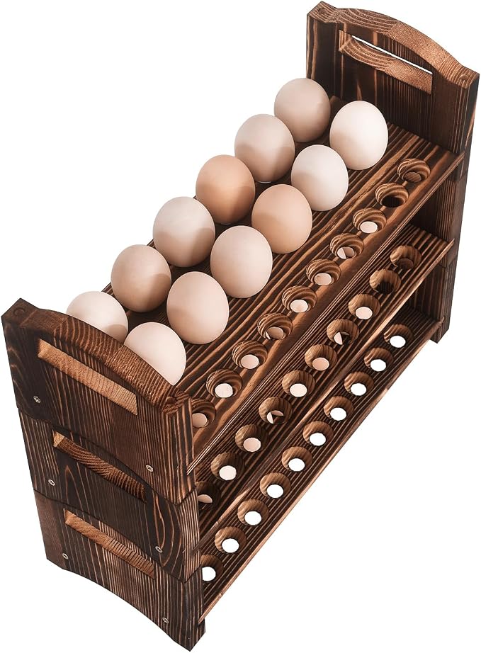Wooden Egg Holder 2 Layer Rack Holders Countertop Stackable Quail Egg Sorter Storage Trays Organizer Display Stand Kitchen Rack Fits Duck, Turkey, Chicken Eggs,up to 36 Eggs, 2 Tier-Brown - Image 9
