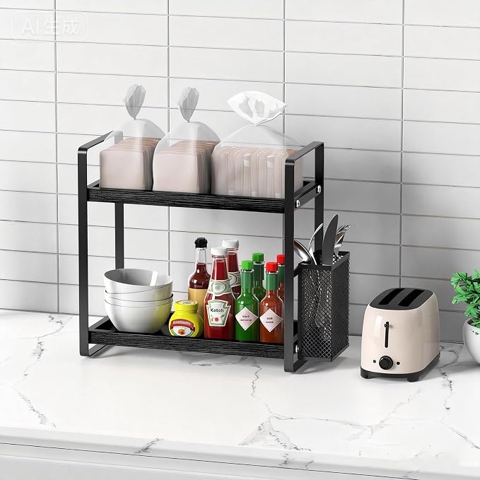 Coffee Station Organizer for Counter, Coffee Pods Holder Storage, Wooden Kitchen Counter Shelf, Coffee (Coffee Rack-BLACK) - Image 2