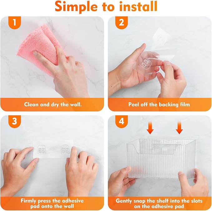 2 Pack Adhesive Storage Cabinet Door Caddy Organizer,Stackable Clear Plastic Storage Organizer Adhesive Hanging Bin for Bathroom, Kitchen,Pantry - Image 6