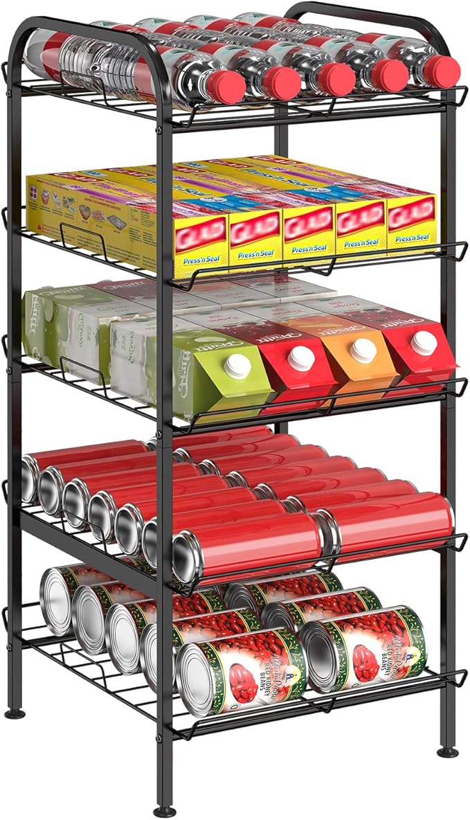Water Bottle Organizer 5 Tier FreeStanding Water Bottle Storage Shelf Adjustable Water Bottle Holder Stand Metal Beverage Can Rack for Pantry Kitchen Party Black by BTY