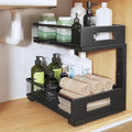 Under Sink Organizer, 2-Tier Dual Pull Out Cabinet Organizer Drawers With Smooth Circular Rail, Large Capacity Metal Mesh Sliding Shelves For Bathroom& Kitchen Storage,Height Adjustable–Black,1 Pack by UnderSinkOrganizer