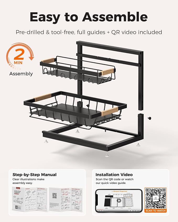 2026 Upgraded 3-Pack 2-Tier Adjustable Height Under Sink Organizer, Brown | Multi-purpose metal storage shelf with sliding shelves for kitchen, bathroom, pantry & laundry cabinet - Image 9