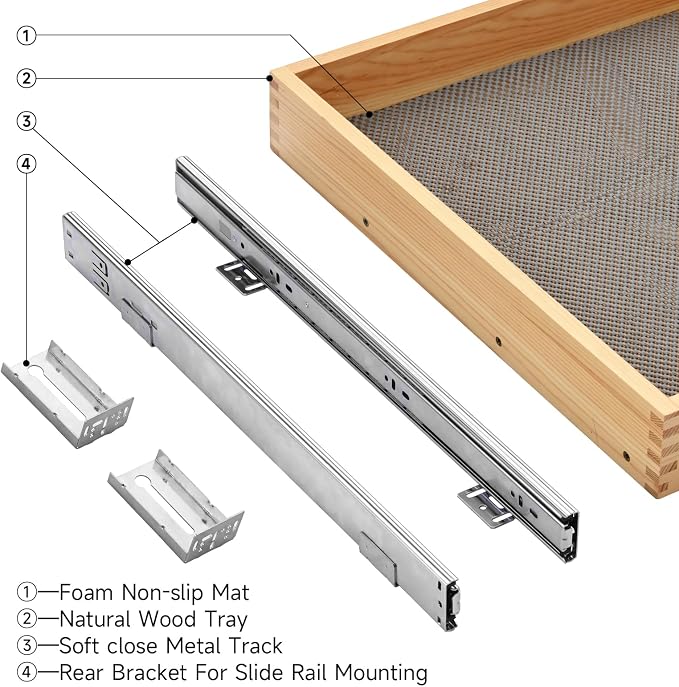 Pull Out Kitchen Drawer Cabinet Organizer, 23"W x 21"D, Soft Close Slide Out Wood Shelves Storage for Kitchen Heavy-Duty, Bottom Assembly, Birch Hardwood (1 Tier) - Image 3