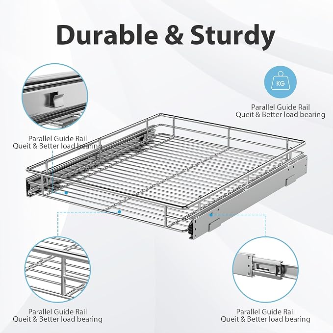 ZOINLIY Pull Out Cabinet Organizer, Slide Out Kitchen Organizers Storage | Heavy Duty Drawer Cupboard Storage Basket, Smooth Sliding, Chrome Finish - Image 5