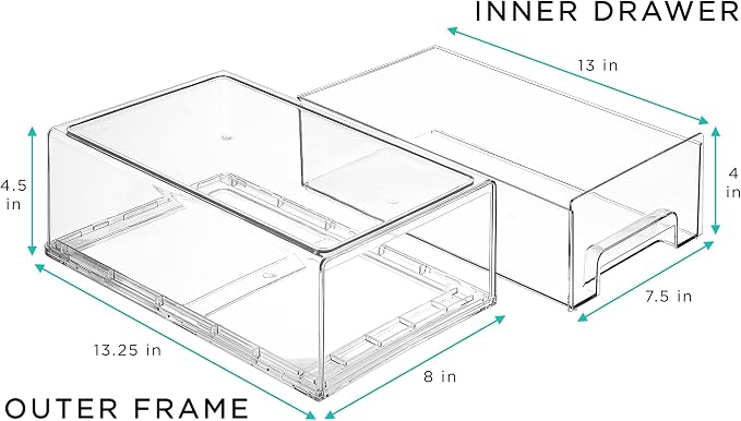 Sorbus Medium Clear Storage Drawers (6 Pack) – Stackable Organizer Drawers for Fridge, Pantry, Kitchen – Pull-Out Storage Bins with Handles, Slide Out Acrylic Drawers - Image 3