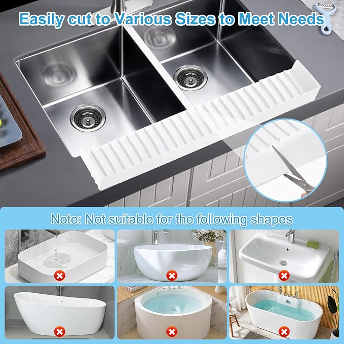 Silicone Faucet Splash Guard 4" x 30", Faucet Water Catcher Mat, Longer Silicone Sink Mat for Kitchen, Bathroom, Laundry Room, Farmhouse for Quartz Kitchen Sink（Transparent White） - Image 3
