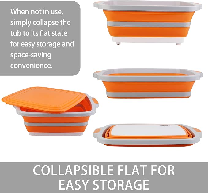 Tiawudi Large Collapsible BBQ Prep Tub with Lid(4.22 Gal/16L), Foldable Camping Sink with Colander, Cutting Board, Dish Basin for Kitchen, Bowl, Vegetable and Fruit, Storage Basket for Picnic - Image 2