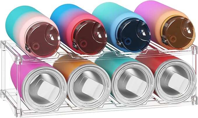 Lifewit Stackable Bottle Storage Organizer, Clear Freestanding Wine Holder for Cabinet, Large Slot Water Bottle Tumbler Cup Organizer for Pantry, Plastic Wine Rack for Fridge Cellar, 2Tier Hold 8 by Lifewit