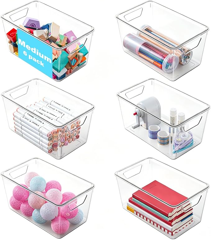 6 Pack Medium Clear Storage Bins with Lids, Acrylic Arts and Craft Storage Containers, Stackable Clear Plastic Craft Storage Bins with Handles for Classroom Storage Organization,Kitchen, Fridge,Office by Unknown