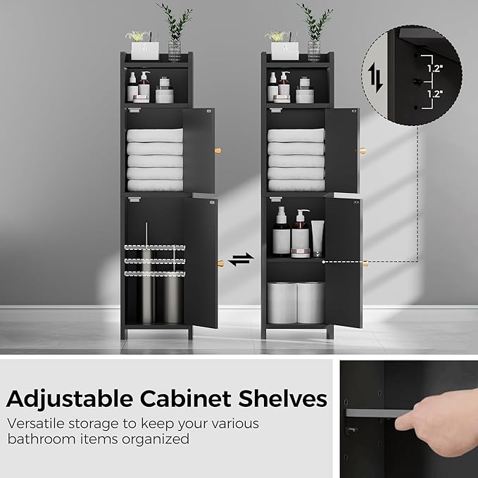 BEWISHOME Small Bathroom Storage Cabinet, 2 Doors Narrow Bathroom Cabinet | Storage Cabinet with Adjustable Shelves, Narrow Toilet Paper Cabinet 7.9"D x 7.9"W x 31.5"H, for Small Spaces, Black YYG03B - Image 4