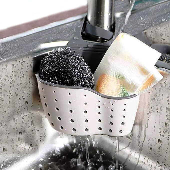 Kitchen Sink Caddy Sponge Holder Silicone Plastic Soap Holder Hanging Ajustable Strap Faucet Caddy with Drain Holes（2 Pack) - Image 3