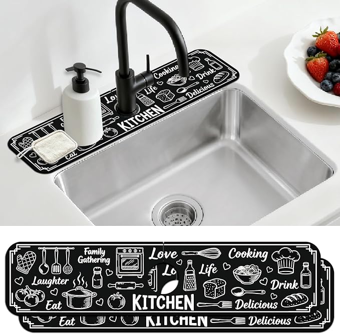 2 Pcs Graffiti Pattern Kitchen Sink Splash Guard Faucet Mat | Digital Painting Faucet Mat for Sinks Absorbing Drying Mat for Kitchen Bathroom, 23.6x5.5inch by CONCHLERY%E6%97%97%E8%88%B0%E5%BA%97