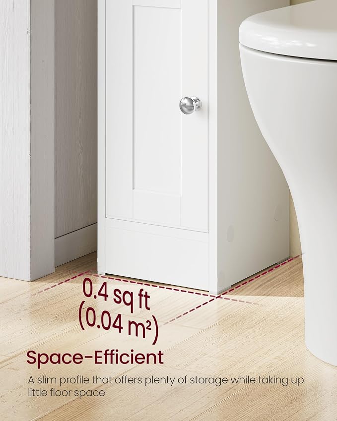 VASAGLE Storage Cabinet Slim with Reversible Doors, 2 Doors，Cloud White | Small Storage Corner Floor Cabinet, Narrow Orgnizer, Adjustable Shelves, Cloud White, Siren Collection, UBBK312WB01S - Image 7