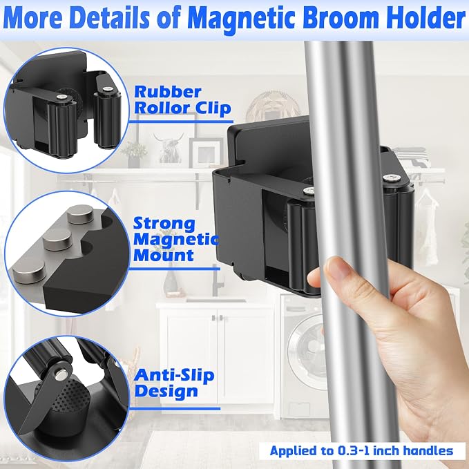 Strong Magnetic Mop Broom Holder, 2 Pack | Heavy Duty Magnetic Mop Hanger, For Refrigerators,Laundry Room Garage Kitchen Workshops - Image 4