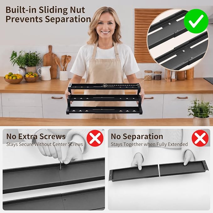 Expandable Spice Rack Organizer for Cabinet, Supports 17.6 lbs Per Tier | Expandable 16"-29", Anti-Separation Sliding Design, 3-Tier mental shelf, Organizes Jars, Bottles & Seasonings, Easy Assembly - Image 2