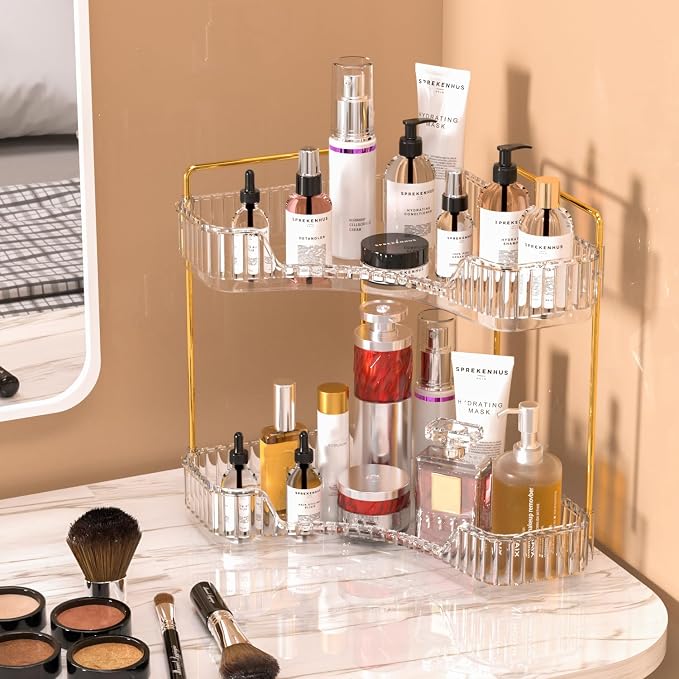 GTI 2 Tier Bathroom Counter Organizer, Multi-Function Corner Bathroom Organizer Countertop,Makeup Organizer Perfume for Dresser Vanity Tray, Spice Rack Organizer for Kitchen (Clear) - Image 2