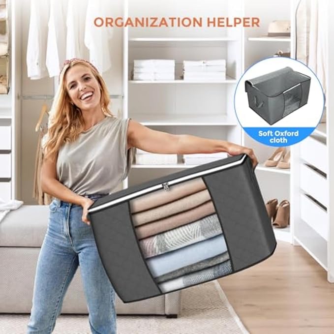 90L Large Storage Bags, 10 Pack Clothes Storage Bins Closet Organizers | Foldable Storage Containers, with Reinforced Handle, for Clothing, Blanket, Comforters, Bed Sheets, Pillows and Toys - Image 6