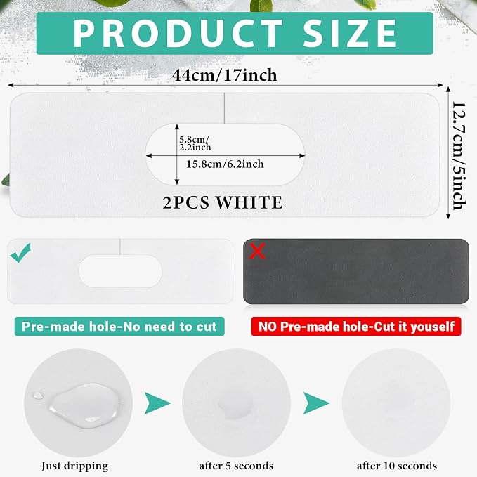 Tioncy 2 Pcs Faucet Mat Sink Splash Guard Oval-hole Oval Splash Pad for Kitchen Sink Oval Base Diatomite Faucet Mat for Bathroom Absorbent Mat Splatter Screens (White) - Image 2