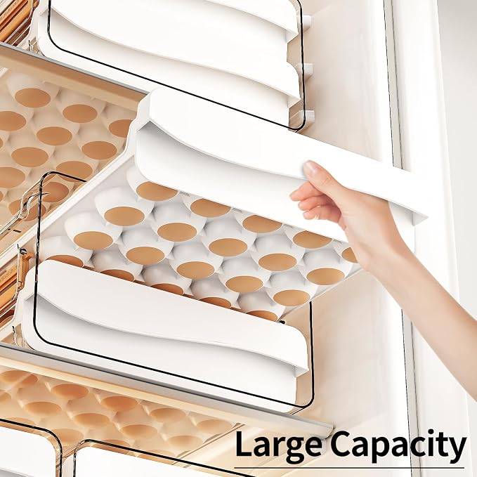 JOYZAN Egg Holder for Fridge 60 Count Large Capactity Egg Storage Container for Refrigerator, Clear Stackable Egg Organizer for Fridge, Coutertop Egg Trays Pull Out Drawer - Image 2