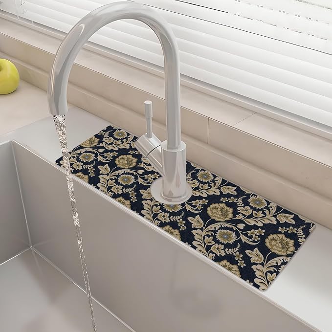 15" X 5.5" Kitchen Sink Splash Guard Faucet Mat Floral Flower Super Absorbent Fast Drying Faucet Guard & Draining Mat Sink Splash Guard Behind Faucet for Kitchen, Bathroom by Unknown