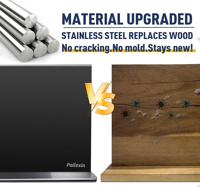 Magnetic Knife Block Without Knives—Black Stainless Steel Double-Sided Magnetic Knife Holder Stand with Strong Magnets, Knife Storage Organizer for Kitchen Counter top - Image 2