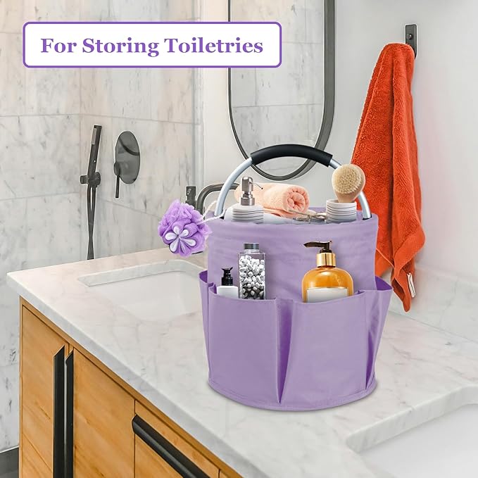 17L Purple Shower Caddy for Women, Foldable Cleaning Caddy with Handle and 6 Pockets, 600D Oxford Fabric Garden Tool Bag, Multifunctional Storage Basket for College, Dorm, Family, Purple - Image 3