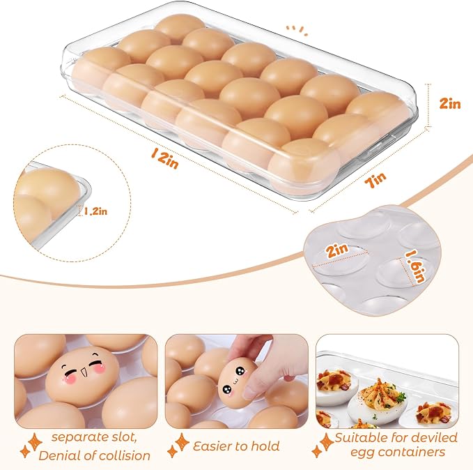 Egg holder for fridge - deviled egg containers with lid, Clear Stackable Plastic Egg Holder, Space-Saving 18 Egg refrigerator Organizer (Clear, Pack of 01) - Image 3