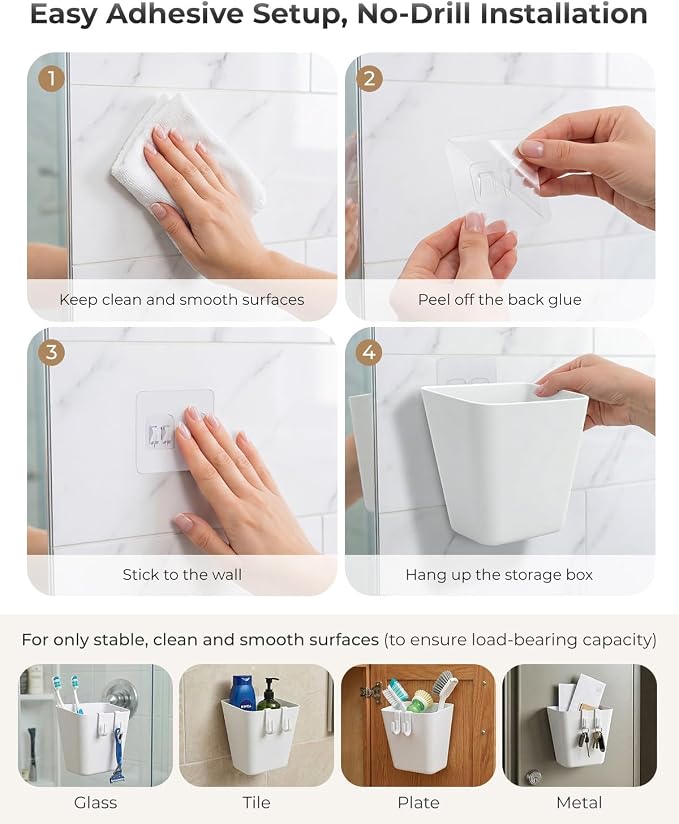 6 Pack Rolling Cart Accessories, White Craft Cart Cup Holder and 8 Hooks for Utility Carts Accessories, Adhesive Kitchen Cabinet Door Storage, Space-Saving Wall Mount Organizer for Bathroom, Office - Image 4