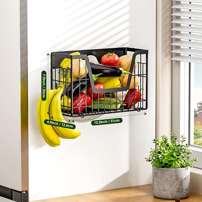 4-Pack Magnetic Fridge Shelf, Black Fruit Basket Potato Storage | Magnetic Shelf Refrigerator Organizer for Fruit & Veggie, Potato Onion Storage Bin; Multi-Use For Kitchen, Pantry & Laundry - Image 3
