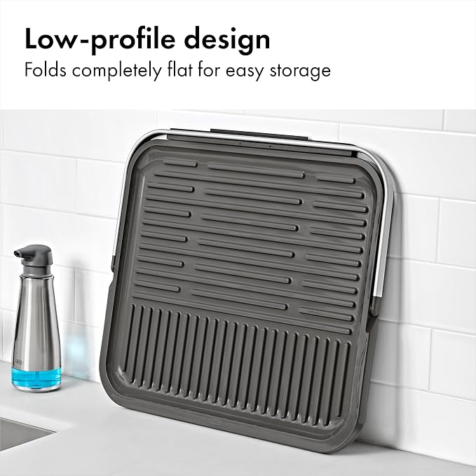 OXO Good Grips Compact Drying Rack with Dish Rest, Aluminum Folding Dish Drying Rack for Glassware and Cookware, Drain Board with Non-Slip Feet for Countertop or Kitchen Sink - Image 5