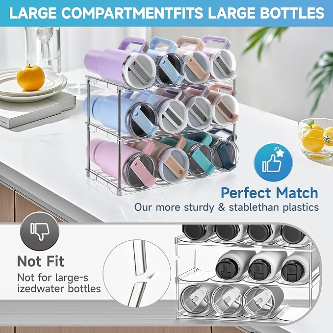 Larger Water Bottle Organizer for Stanley 40 oz Tumbler, Tumbler Organizer | Stackable Water Bottle Holder Rack for Cabinet, Kitchen Storage Organizer for for Stanley Cup Accessories, Tumbler Storage - Image 4