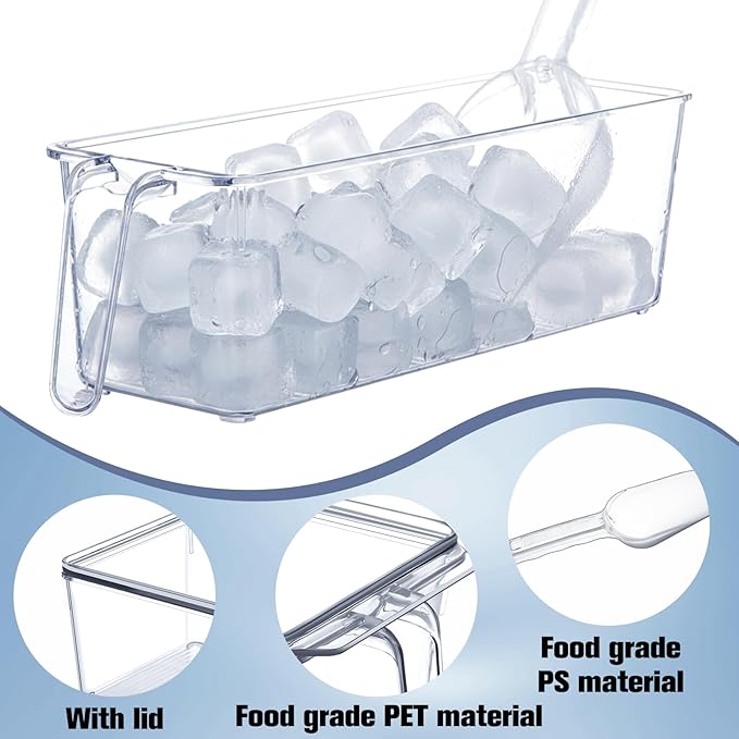 1 Set Ice Storage Bin for Freezer,12.4 x 3.94 x 3.94 Inches | Plastic Ice Container with Flexible Scoop Lid and Handle for Home Office Fridge Storage - Image 3