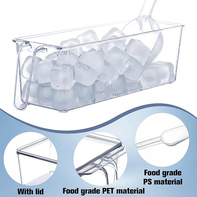 2 Sets Ice Storage Bin for Freezer,12.4 x 3.94 x 3.94 Inches | Plastic Ice Container with Flexible Scoop Lid and Handle for Home Office Fridge Storage - Image 3