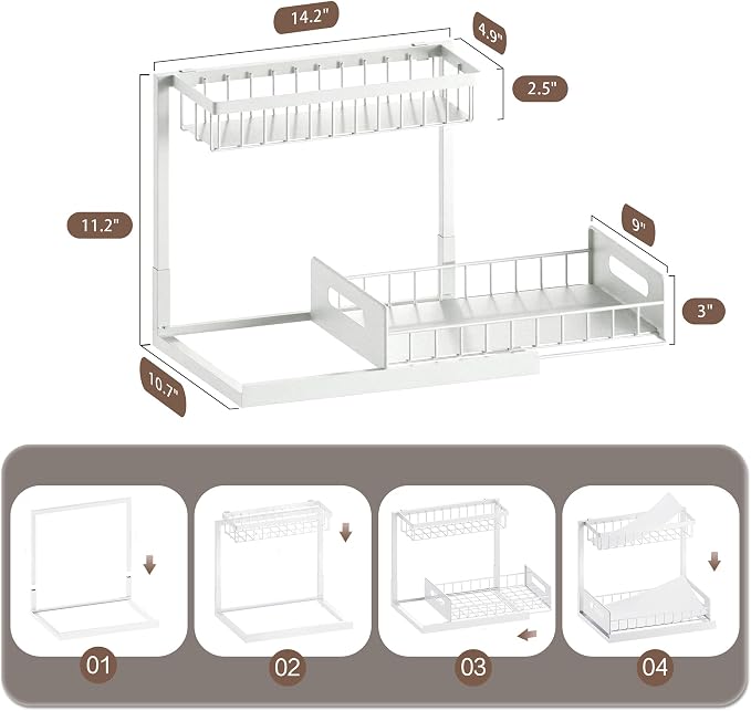VUSIGN 2 Tier Under Sink Organizer and Storage, Slide Out Pull Out Cabinet Organizer Shelf, Storage for Kitchen Bathroom Laundry, 1Pack, White - Image 5