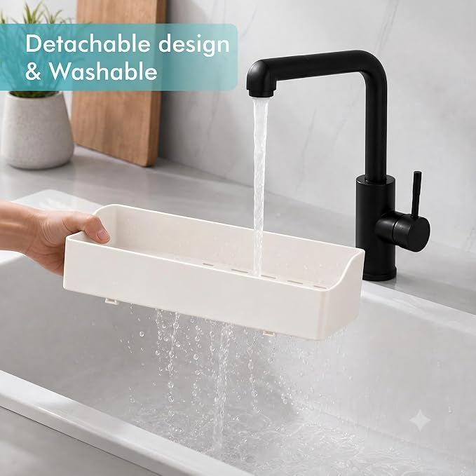 Sponge Holder for Kitchen Sink with Drying Stone, White | Kitchen Caddy Sink Organizer, 2 Removable Cups, Premium ABS, Anti-Slip, 12.7" Sponge and Soap Holder for Kitchen Counter - Image 7