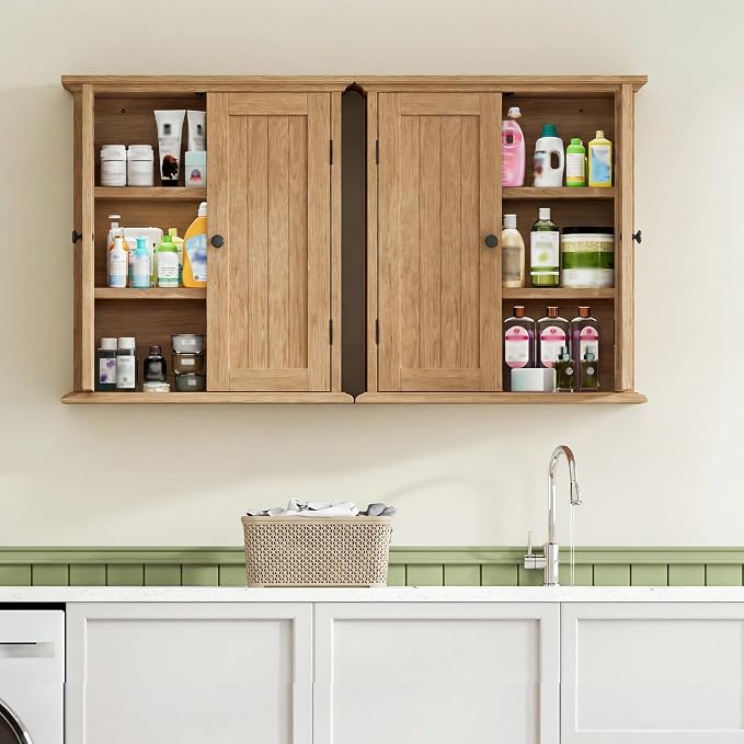 ChooChoo Bathroom Wall Cabinet with 2 Doors, Over The Toilet | 8.8"D x 21.1"W x 24"H, Medicine Cabinet, Adjustable Shelves, Cupboard, Natural - Image 6