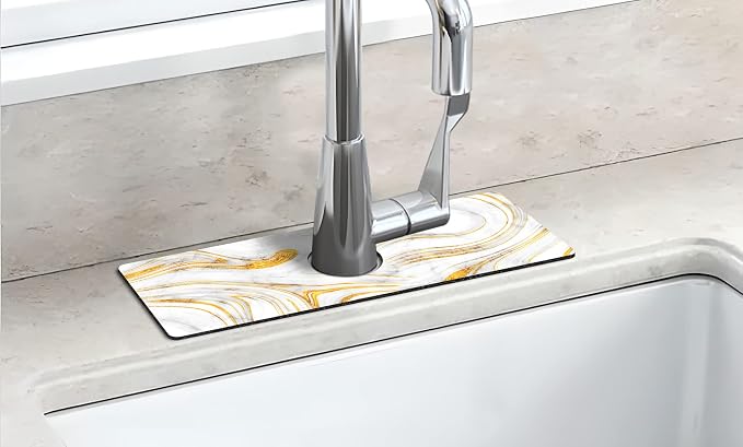 Kitchen Sink Splash Guard Faucet Mat Super Absorbent Fast Drying Mat Sink Gadgets Splash Guard Behind Faucet Drip Catcher for Kitchen (Marbling, 15x5.5in) - Image 6