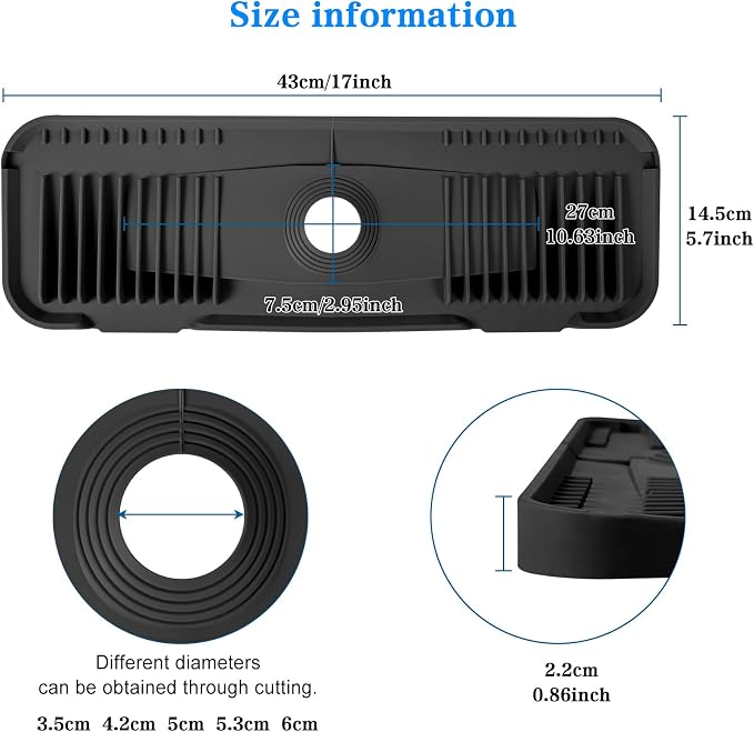 Kitchen Faucet Mat, DK-SIMINA Silicone Faucet Mat Silicone Faucet Drip Catcher with Cuttable Circular Central for Kitchen Sink, Tailor-Made for Faucets with Deck Plate【Black】 - Image 8