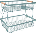 Fruit Basket Bowl 2 Tier Detachable with 2 Banana Hangers, Fruit Stand Holder for Kitchen Countertop, Metal Wire Vegetable Storage Organizer, for Bread Snack Veggies Produce, blue by Lawhood-Mijin