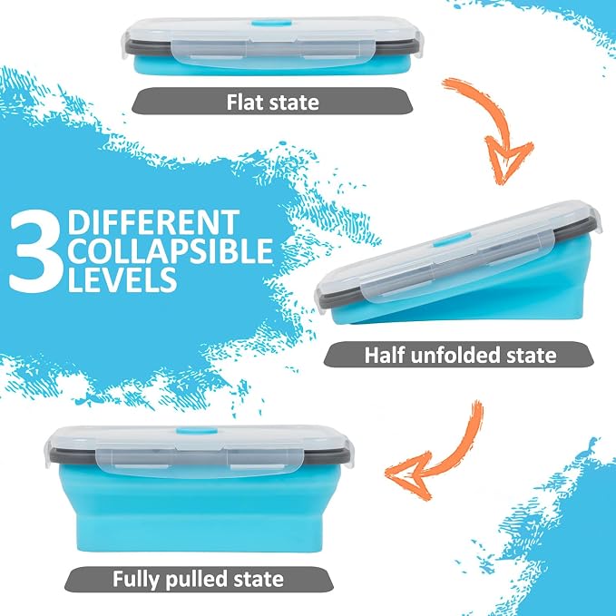 Collapsible Silicone Food Storage Containers Set with Lid & Air Vent,Foldable Lunch Containers(4PCS,Blue,27oz) - Image 3
