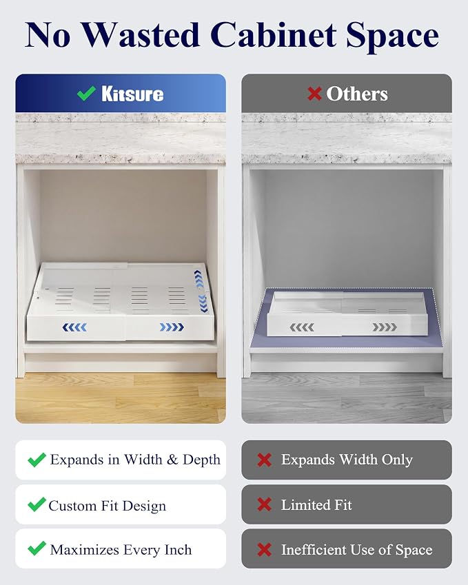 Kitsure Pull Out Cabinet Organizer - 2 Pack(12.6"-21" D x 12"-20.4" W) Expandable Sliding Cabinet Shelves, Smooth Glide Drawer Organizer, Kitchen & Pantry Storage, Framed & Frameless Cabinets - Image 5