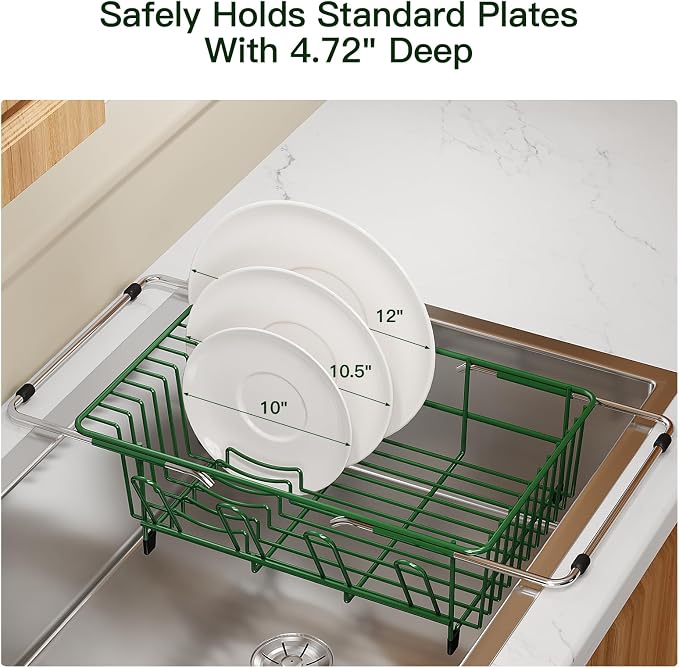 Grey Dish Drying Rack Over The Sink with Utensil Holder, Mat | Expandable Stainless Steel Dish Drainer for Small Kitchen, Apartment, RV, Counter Space Saving, Perfect Fit, Rustproof - Image 8
