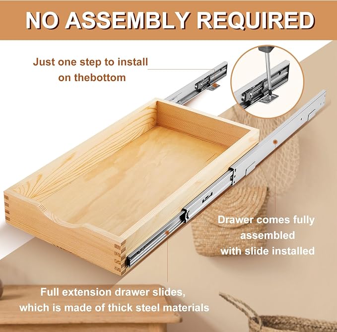Sintuff 4 Pack Wooden Pull out Tray Cabinet Organizer Gentle Close Roll out Shelves for Kitchen Cabinets Fully Assembled Slide Pantry Shelves (12'' X 21'') - Image 4