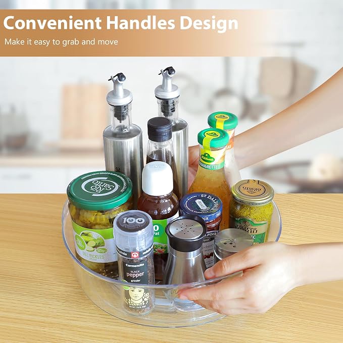Guzon 3 Pack Lazy Susan Turntable, 11.5" Rotating Organizer with Handles | Pantry Organizers and Storage, Clear BPA-Free Spice Rack for Cabinet, Kitchen, Refrigerator, Table Top, Pantry, Countertop - Image 4