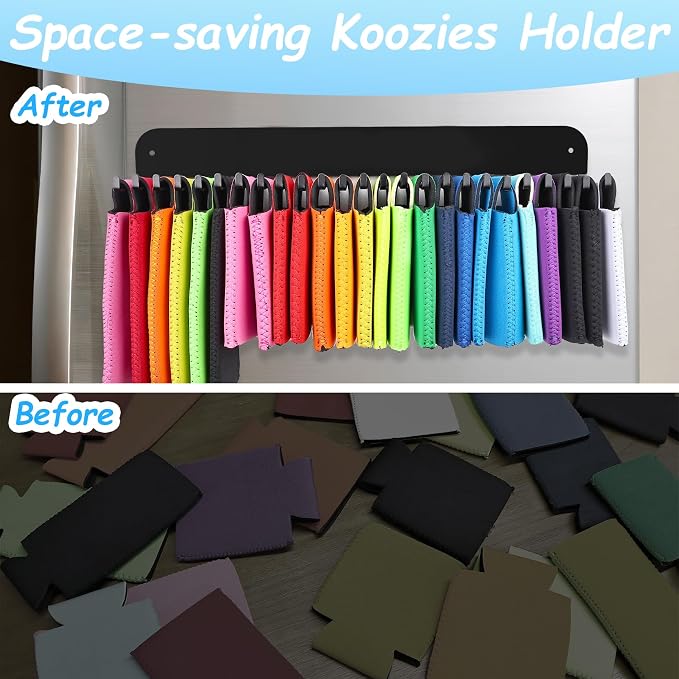 RESOVO Can Cooler Sleeves Holder Magnetic for Fridge, Beer Sleeves Dispenser Organizer for Storage w/ 25 Hooks, with Screws for Wall Mounted, for Holidays Wedding Party - Image 6