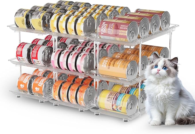 Jsyrjing Cat Food Can Organizer, Can Organizer for Pantry | Modular stackable adjustable design, fits multiple can sizes, gravity feed auto rolling, clear space saving organizer by HomeLivingKitchenOrganiza