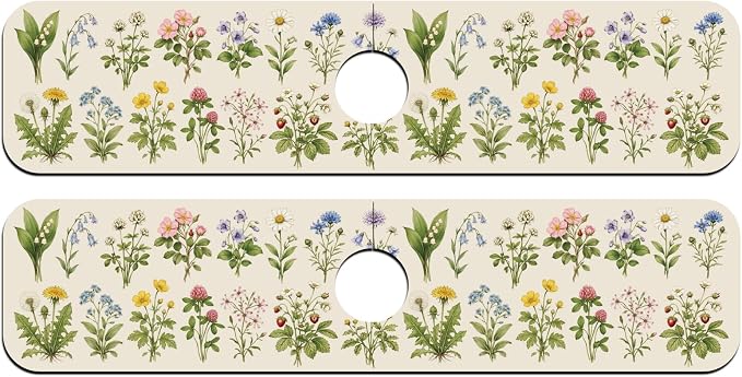 2 Pcs Flowers and Plants Kitchen Sink Splash Guard Faucet Mat for Sinks Absorbing Drying Mats for Kitchen Bathroom, 23.6x5.5inch - Image 8