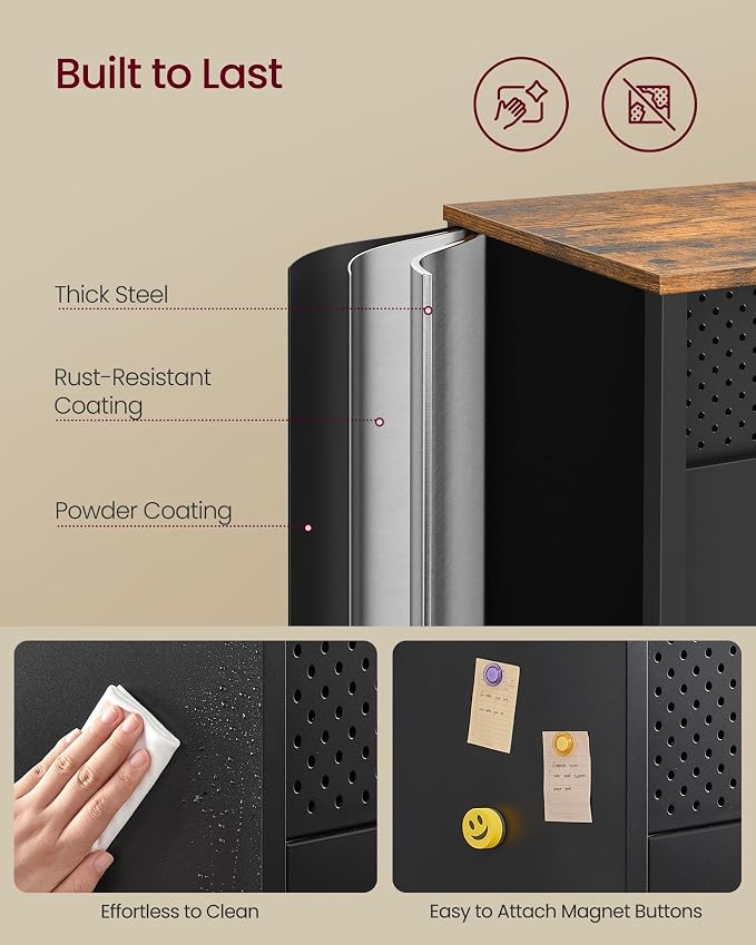 SONGMICS Storage Cabinet, Metal Cabinet, Sideboard with 2 Doors, 15.7 x 43.3 x 29.9 Inches, Magnetic Closure, Adjustable Shelves, Steel Frame, Rustic Brown and Matte Black ULSC204B01 - Image 4